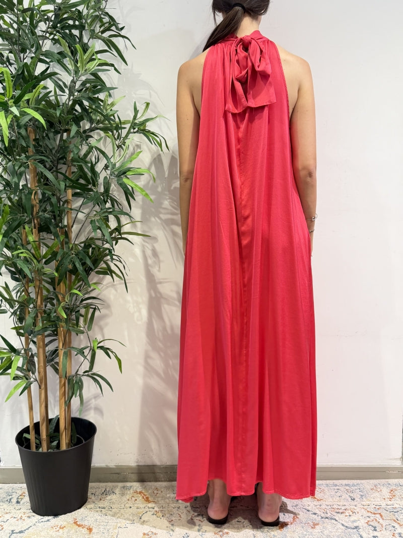 Vicolo - Vestito satin fiocco dietro fucsia