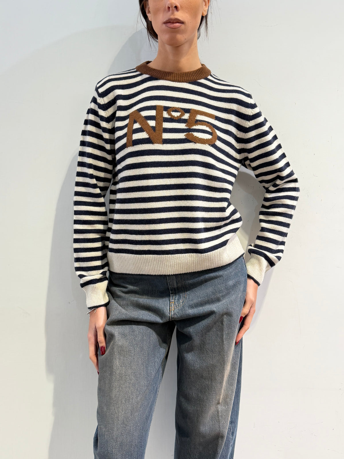 Tensione In - Maglia a righe con numero panna e blu