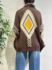 Tensione In - Cardigan rombi con frange moro