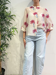 Haveone - Camicia in mussola palme bianca