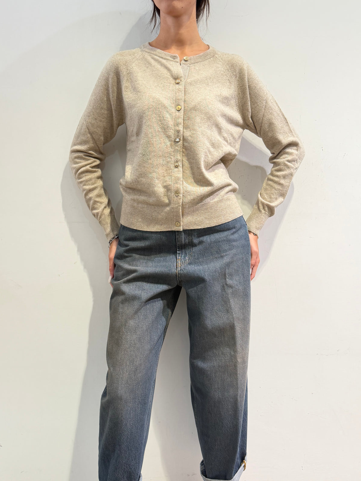 Vicolo - Cardigan con bottoni gioiello beige