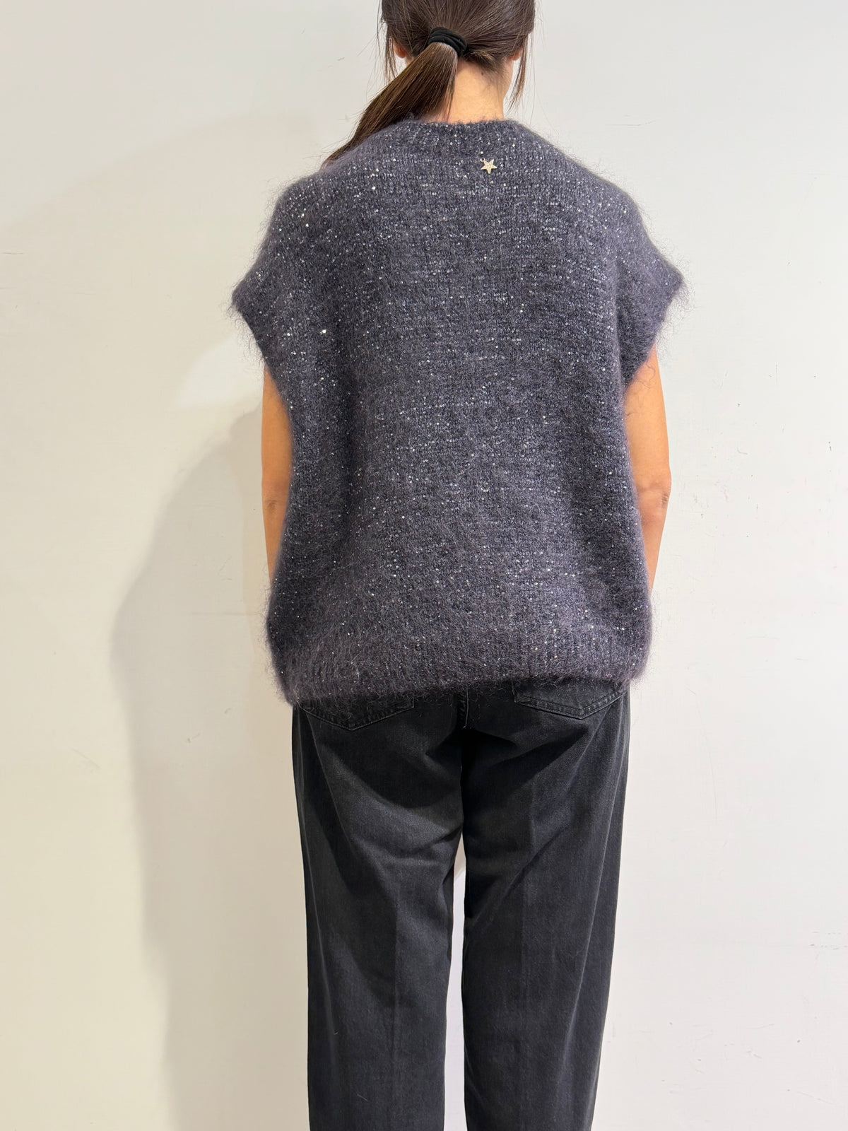 Souvenir - Maglia mohair con micro paillettes piombo