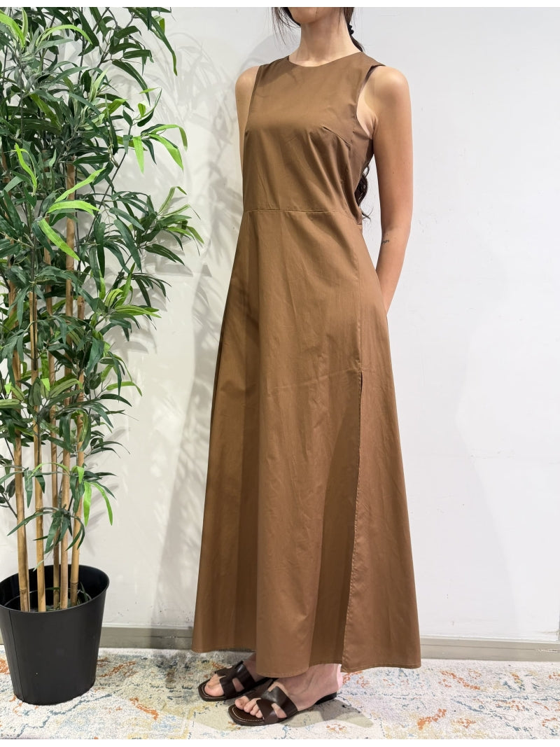 Vicolo - Vestito spacco laterale tabacco