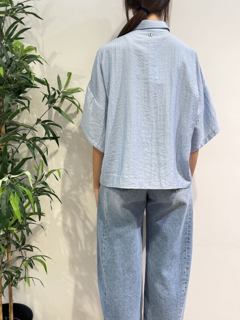 Dixie - Camicia tasca con paillettes celeste