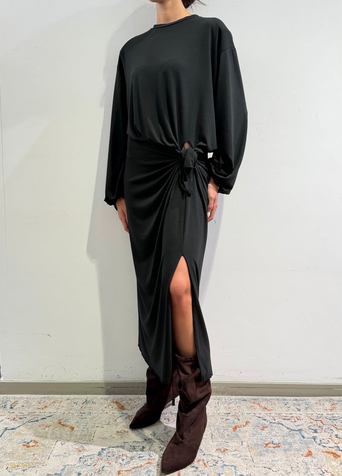 Tensione In - Abito lungo jersey nodo laterale nero