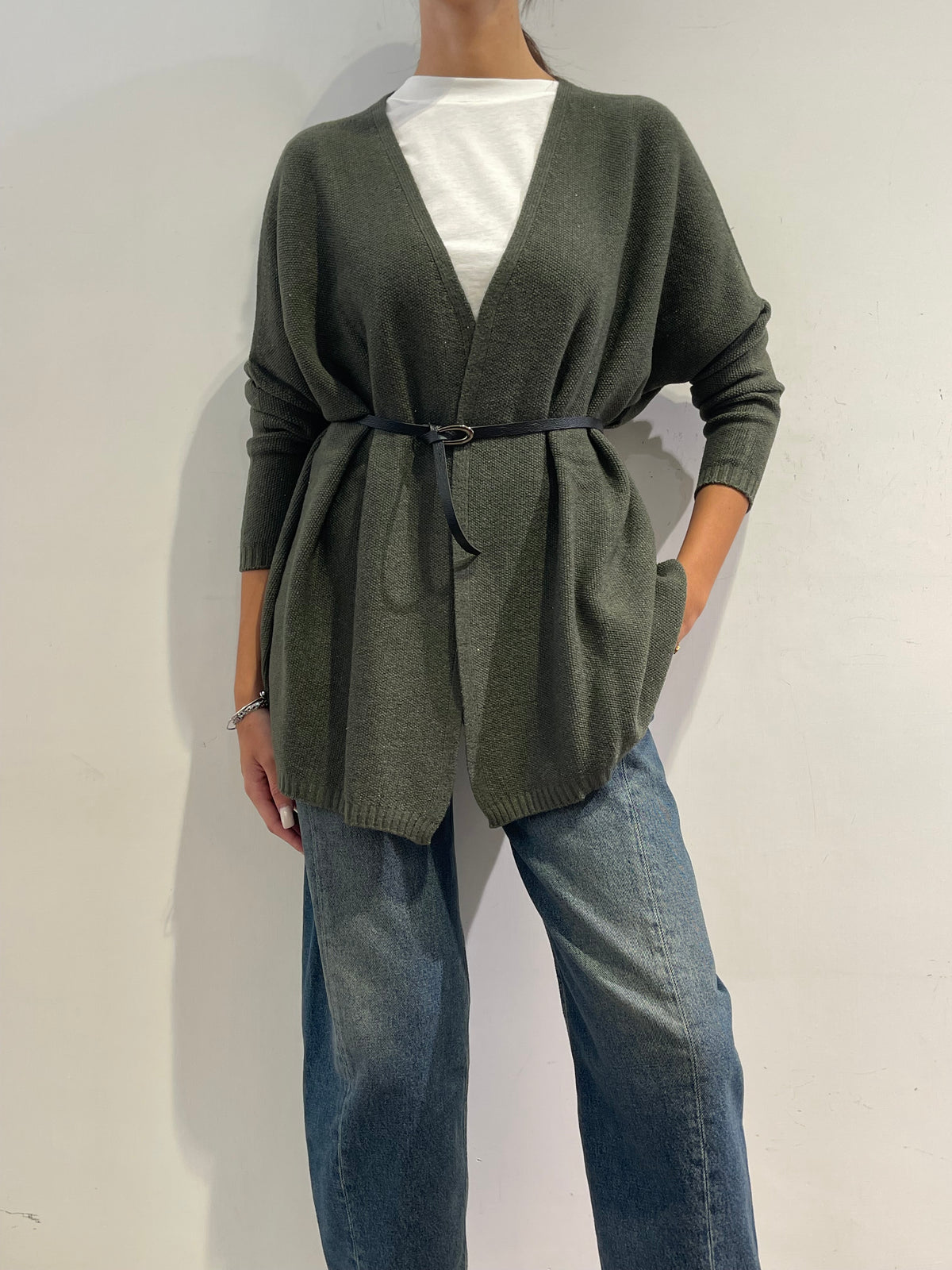 Kontatto - Cardigan con micro paillettes militare