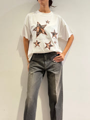 Vicolo - T-Shirt over stampa stelle animalier bianca