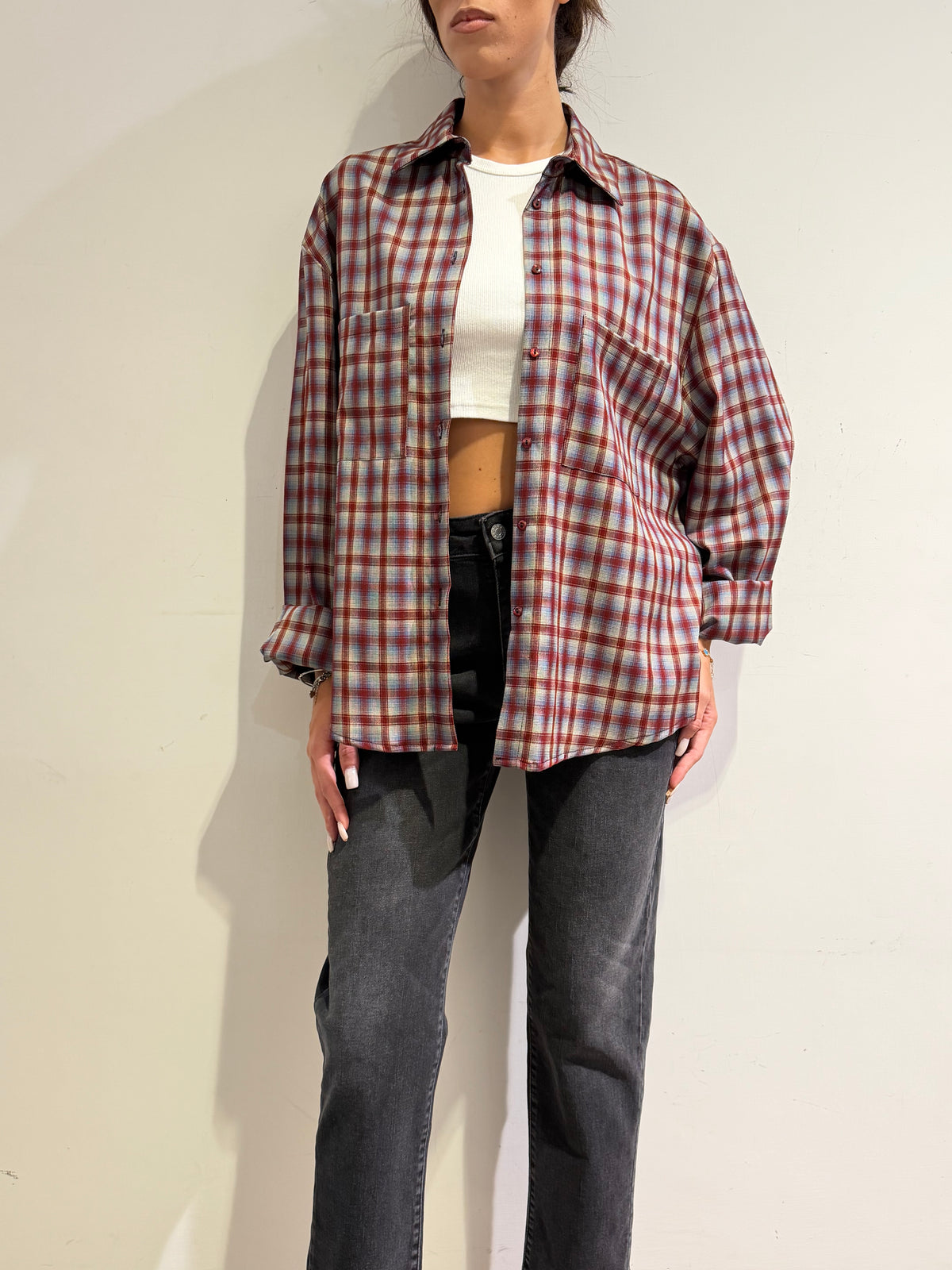 Haveone - Camicia over check bordeaux e celeste