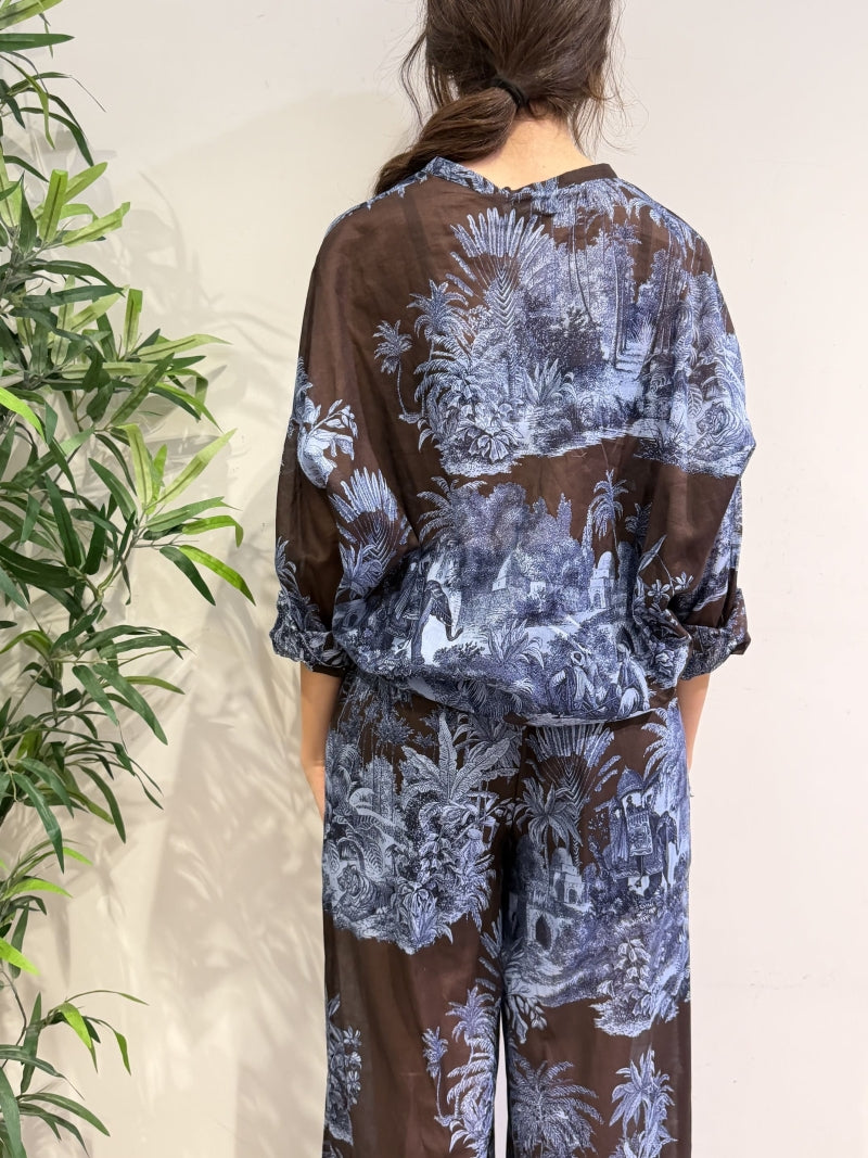 Motel - Camicia fantasia palme moro