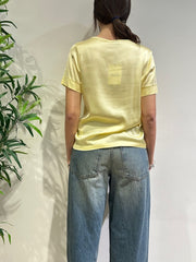 Dixie - Blusa scollo a V in satin paglierino