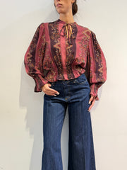 Motel - Blusa crop fantasia cashmere rosa e viola