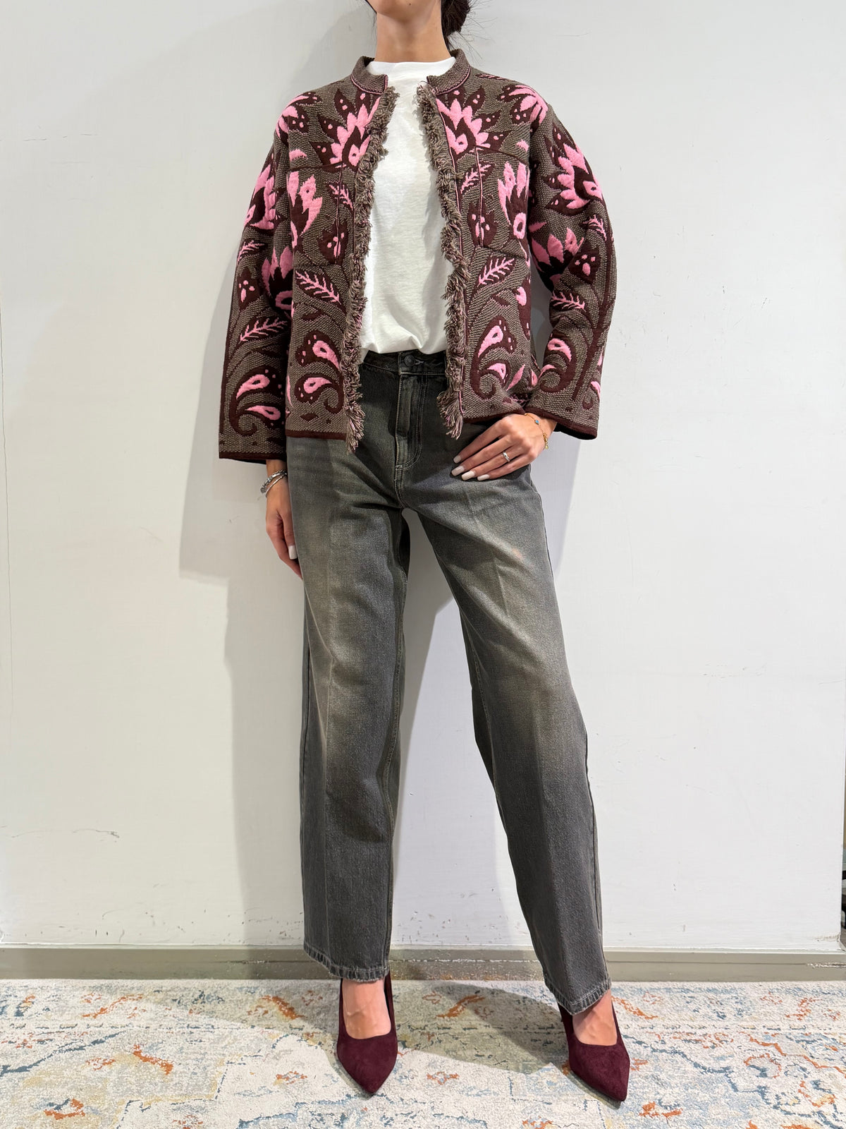 Dixie - Giacca in maglia lavorazione jacquard fango