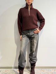 Vicolo - Maglia con zip bordeaux