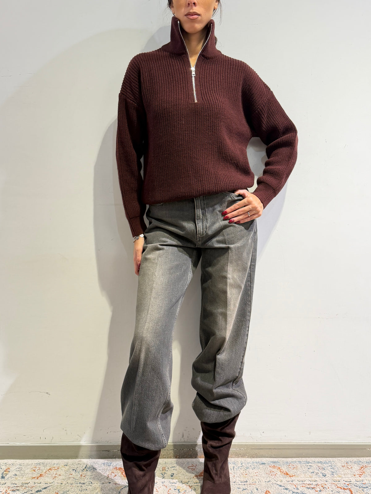 Vicolo - Maglia con zip bordeaux