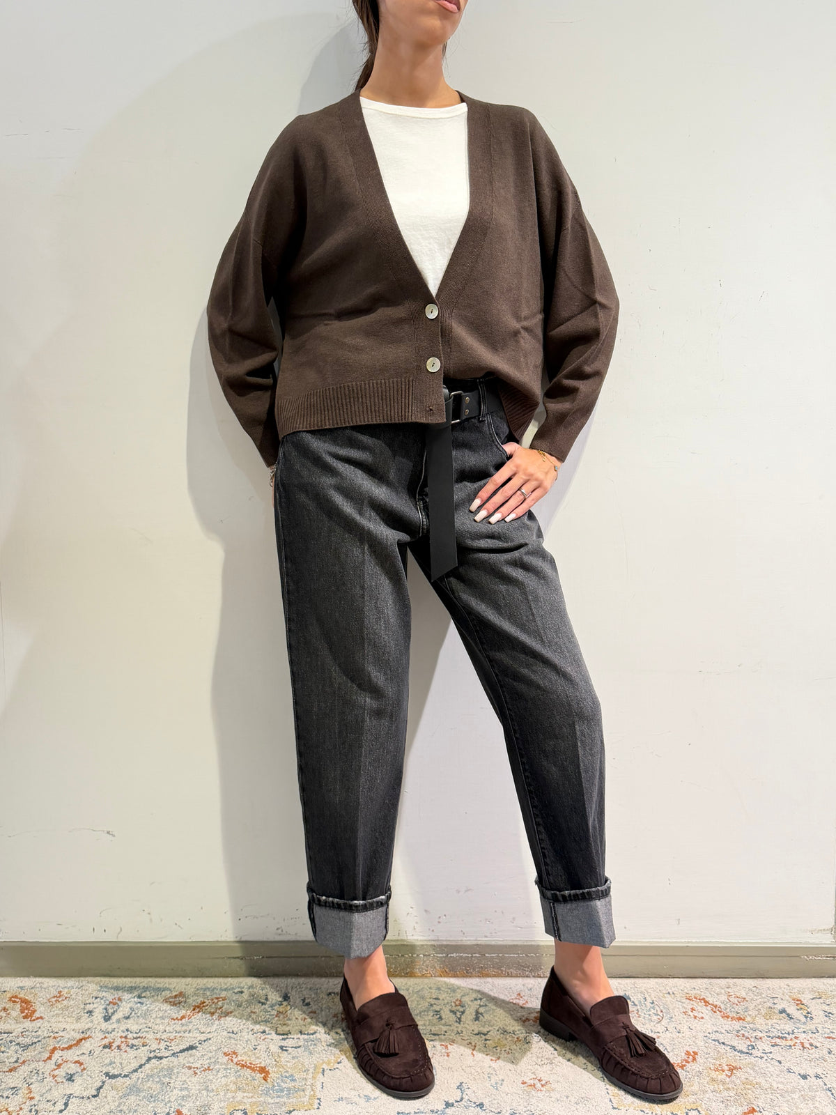 Haveone - Cardigan tre bottoni moro