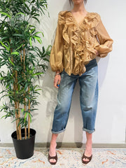 Tensione In - Camicia con rouches cammello