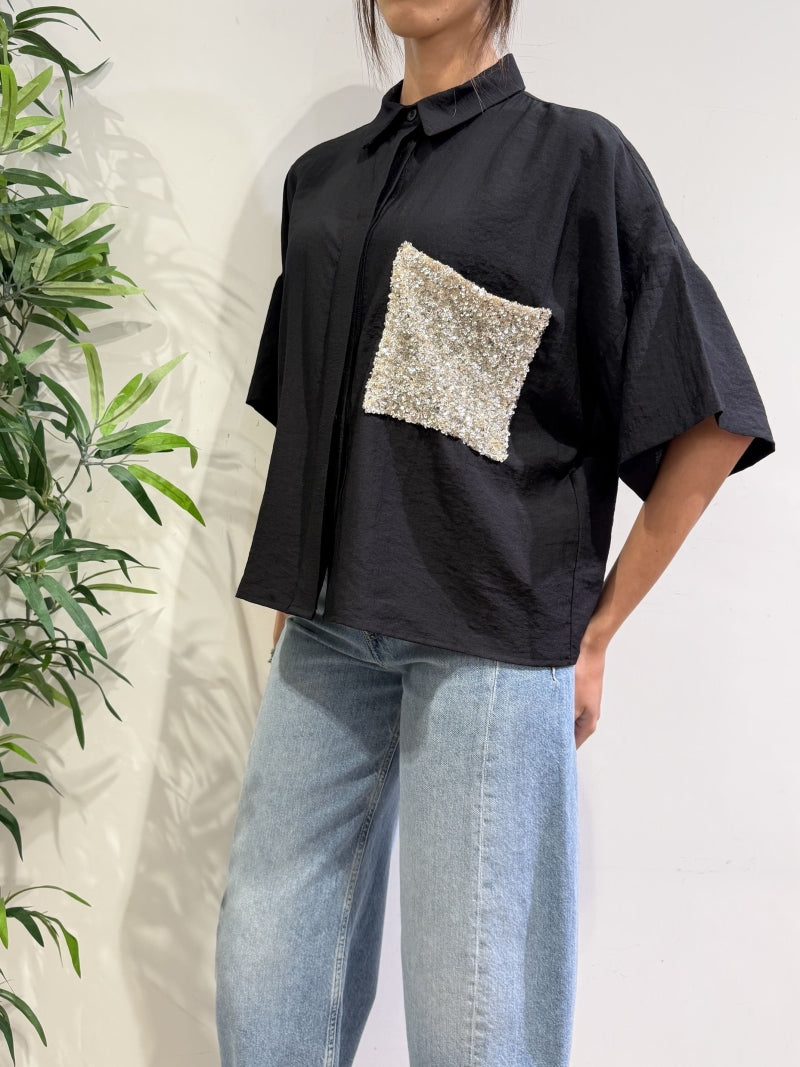 Dixie - Camicia tasca con paillettes nera