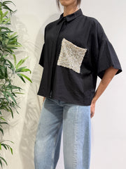 Dixie - Camicia tasca con paillettes nera