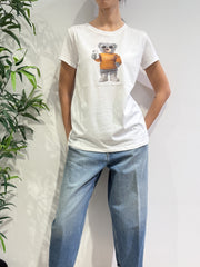 Vicolo - T-Shirt orso strass cellulare bianca