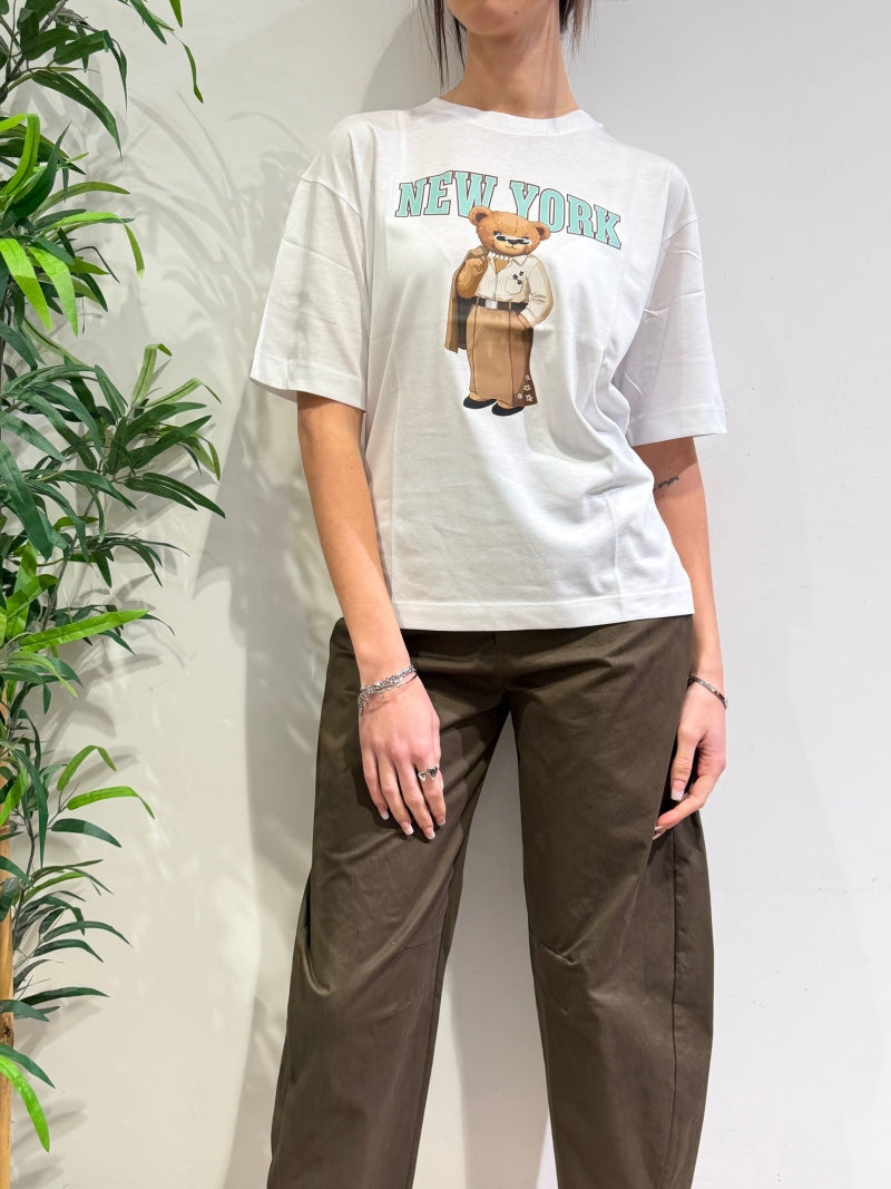 Dixie - T-Shirt orso new york bianca