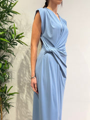 Imperial - Vestito drappeggiato con spacco celeste
