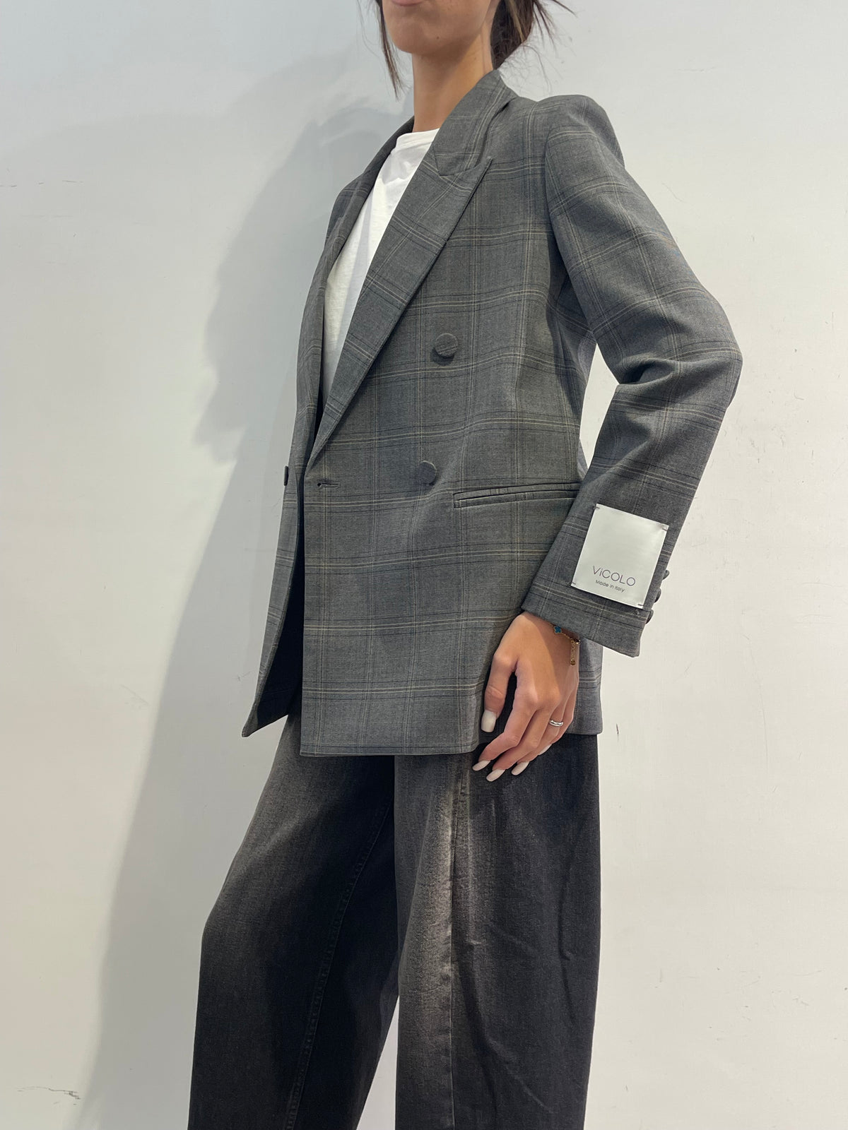 Vicolo - Giacca doppio petto quadri grigio