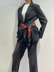Dixie - Giacca gessata con foulard - grigio