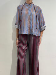 Haveone - Camicia a righe in mussola con collana - celeste