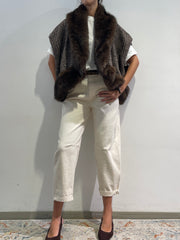 Tensione In - Gilet tweed con ecopelliccia moro