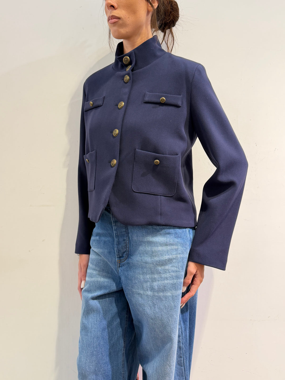 Tensione In - Giacca doppia crêpe elasticizzata blu