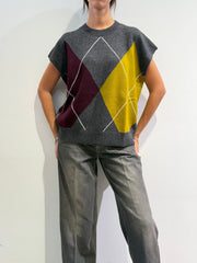 Vicolo - Maglia gilet rombi grigia