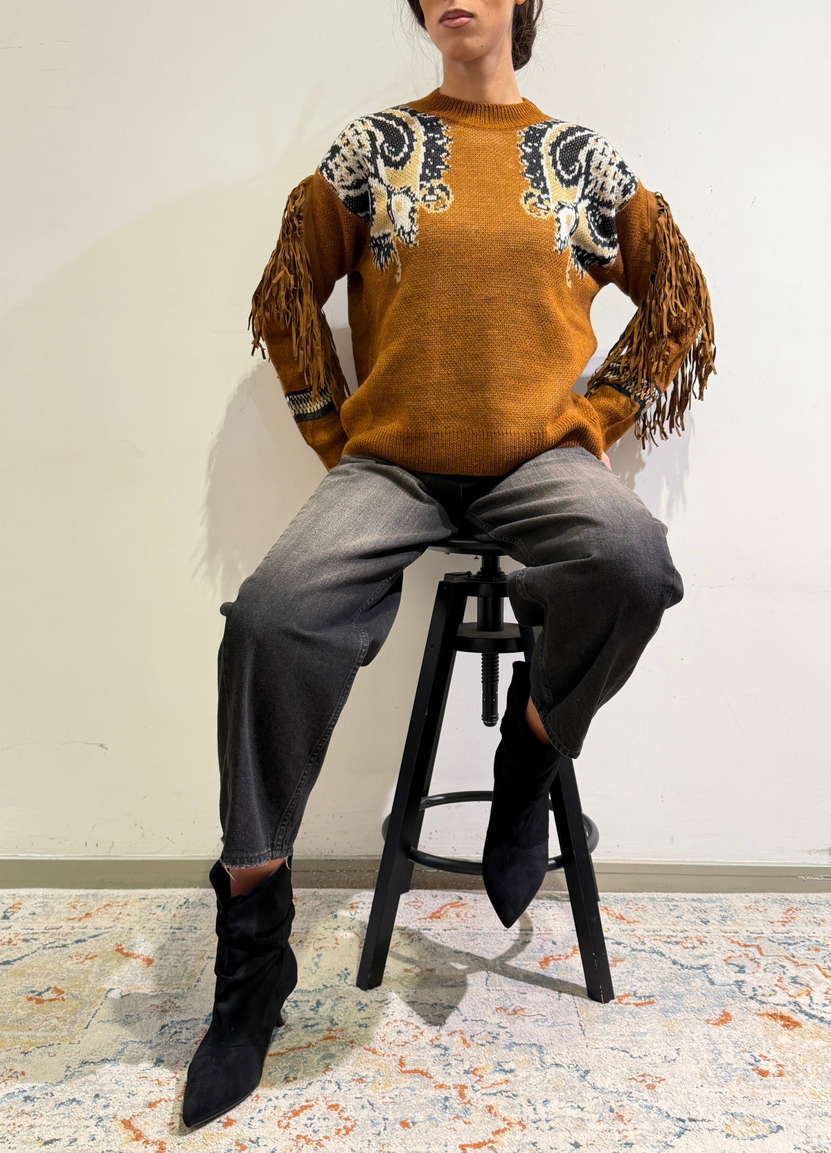 Dixie - Maglia con frange tabacco