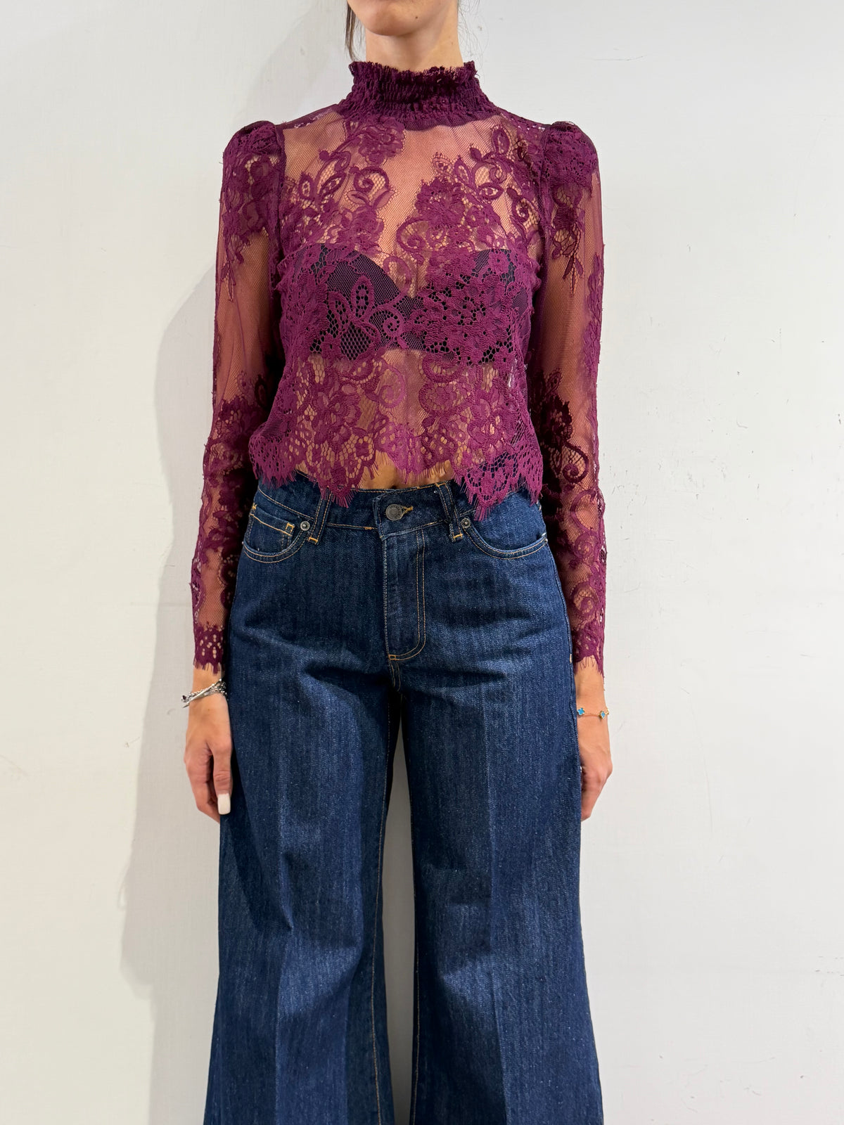 Motel - Blusa in pizzo magenta