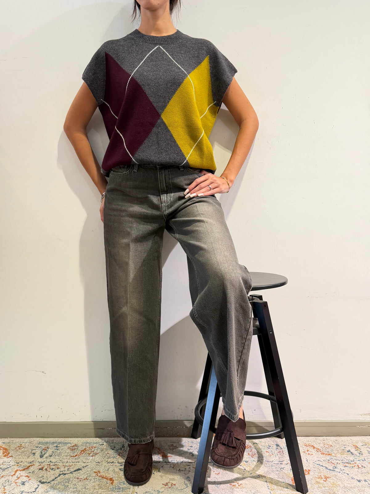 Vicolo - Maglia gilet rombi grigia