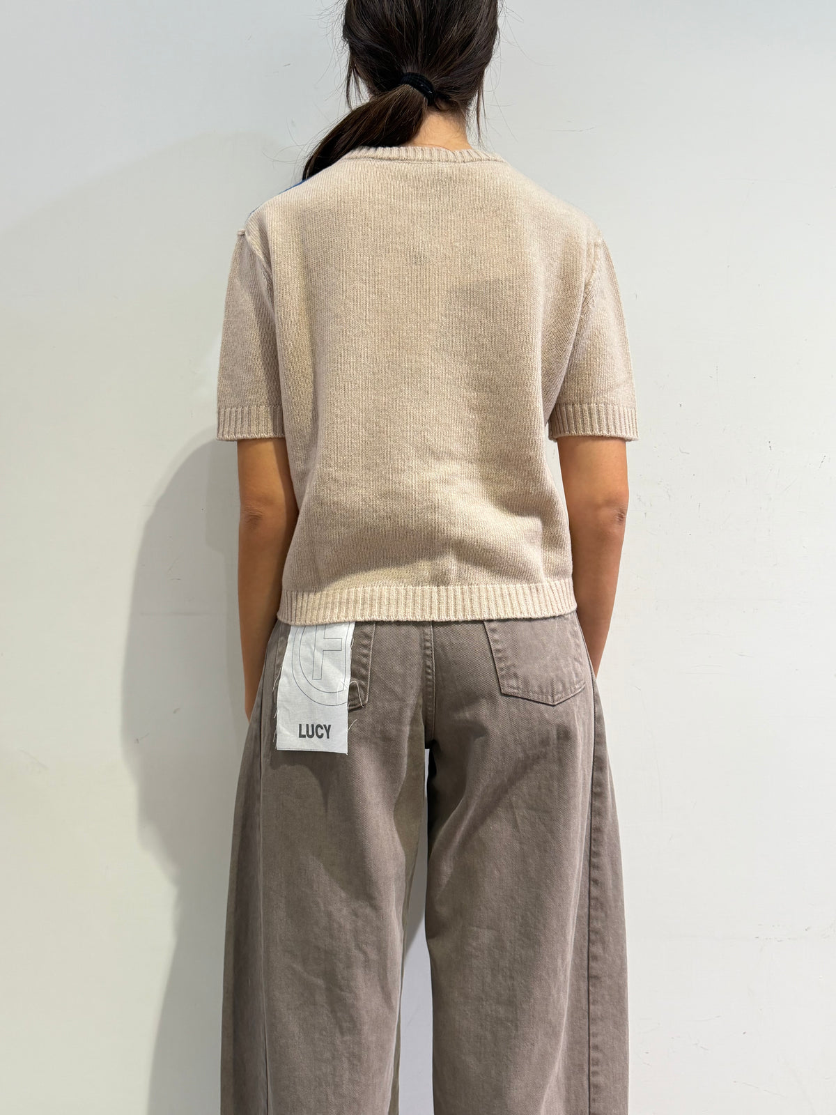 Haveone - Maglia mezza manica rombi beige