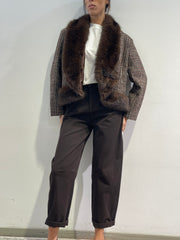 Tensione In - Giacca tweed con ecopelliccia moro
