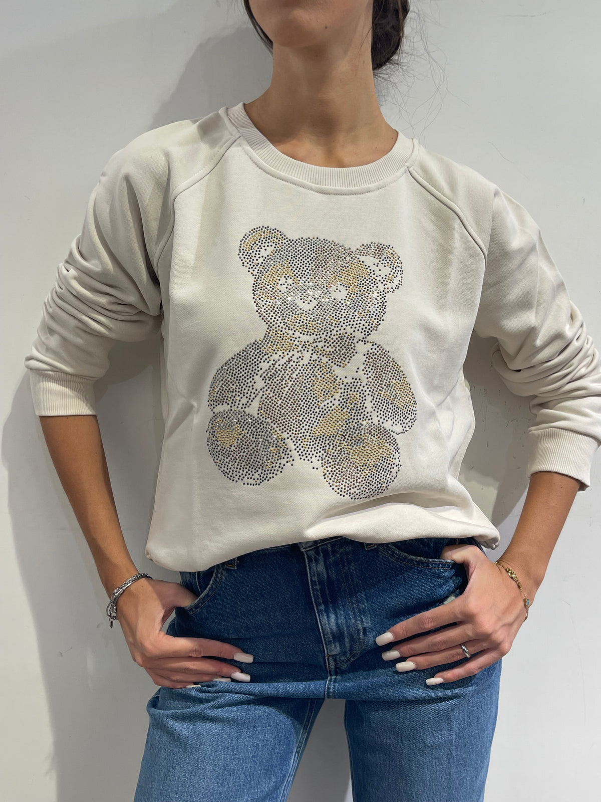 Vicolo - Felpa con orsetto strass avorio