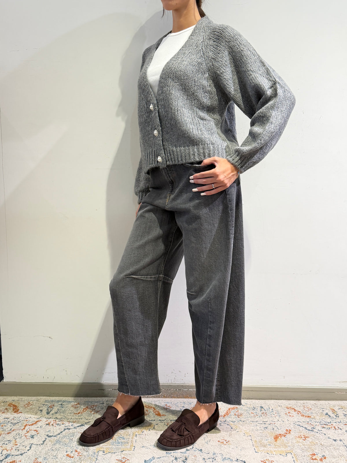 Haveone - Cardigan bottone perla grigio
