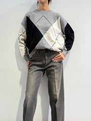 Vicolo - Maglia girocollo rombi grigio chiaro