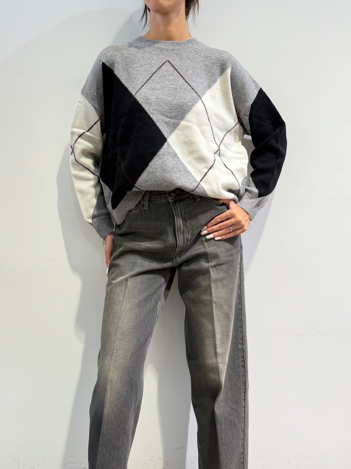 Vicolo - Maglia girocollo rombi grigio chiaro