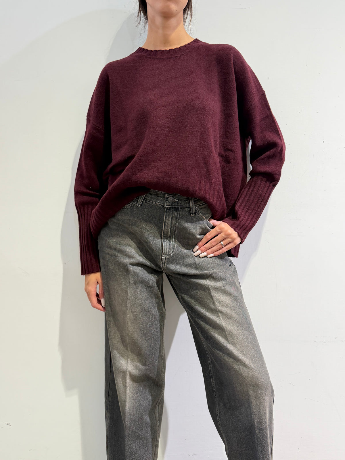 Vicolo - Maglia over girocollo bordeaux