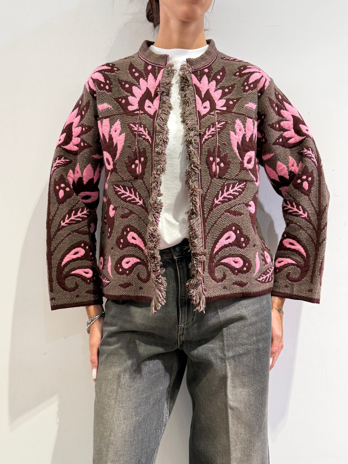 Dixie - Giacca in maglia lavorazione jacquard fango