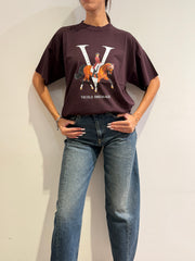 Vicolo - T-Shirt over stampa cavallo bordeaux