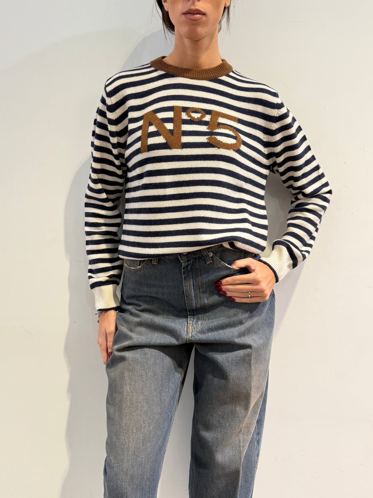 Tensione In - Maglia a righe con numero panna e blu