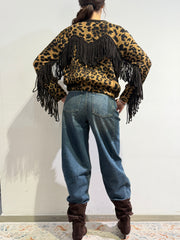 Vicolo - Cardigan con frange fantasia animalier