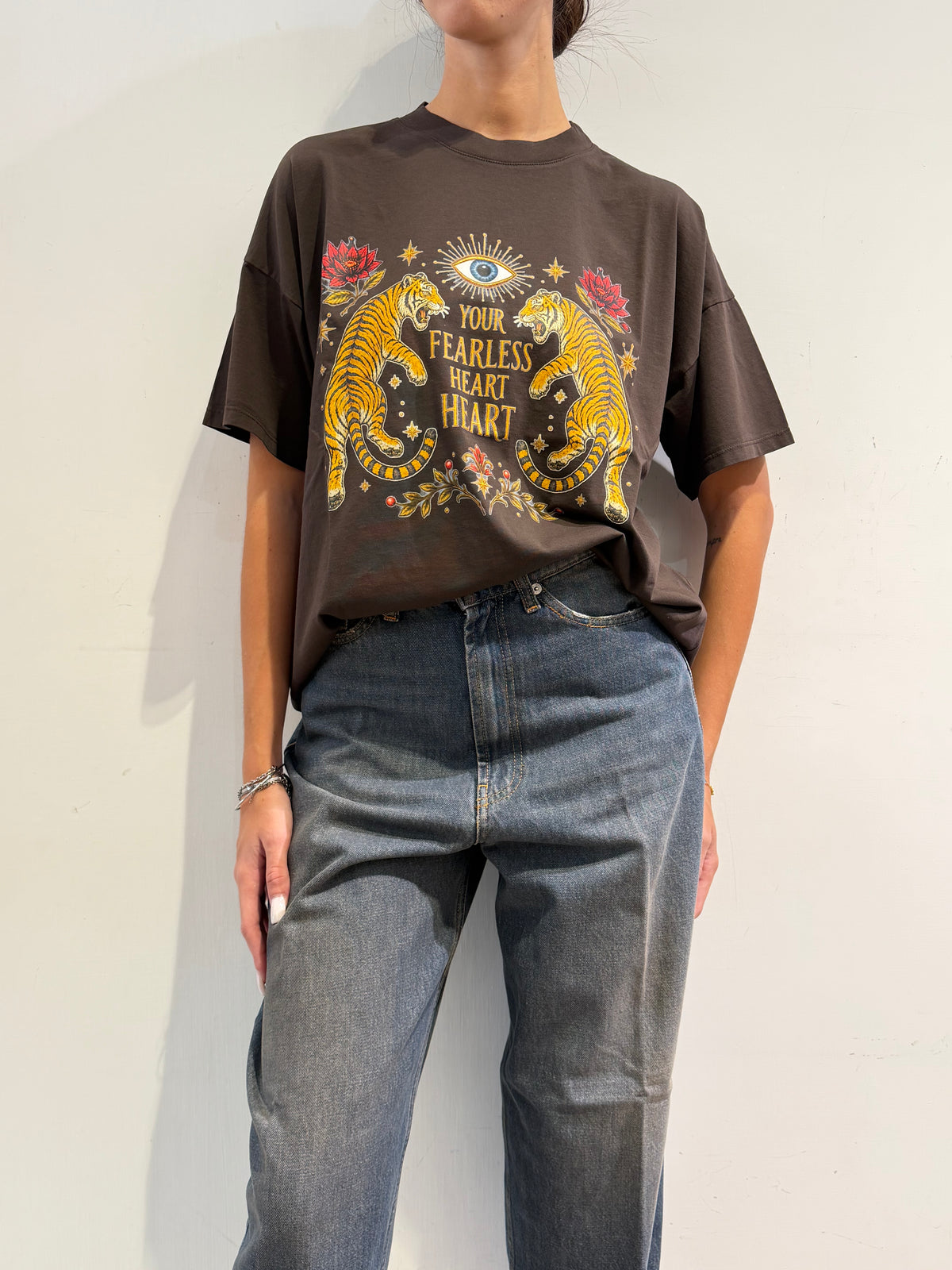 Vicolo - T-Shirt over stampa tigri moro
