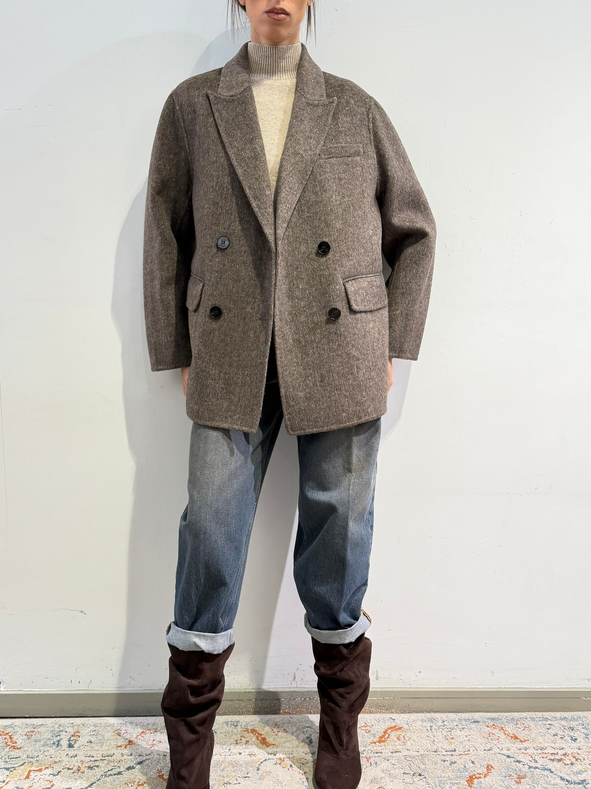 Vicolo - Giacca cappotto doppio petto fango