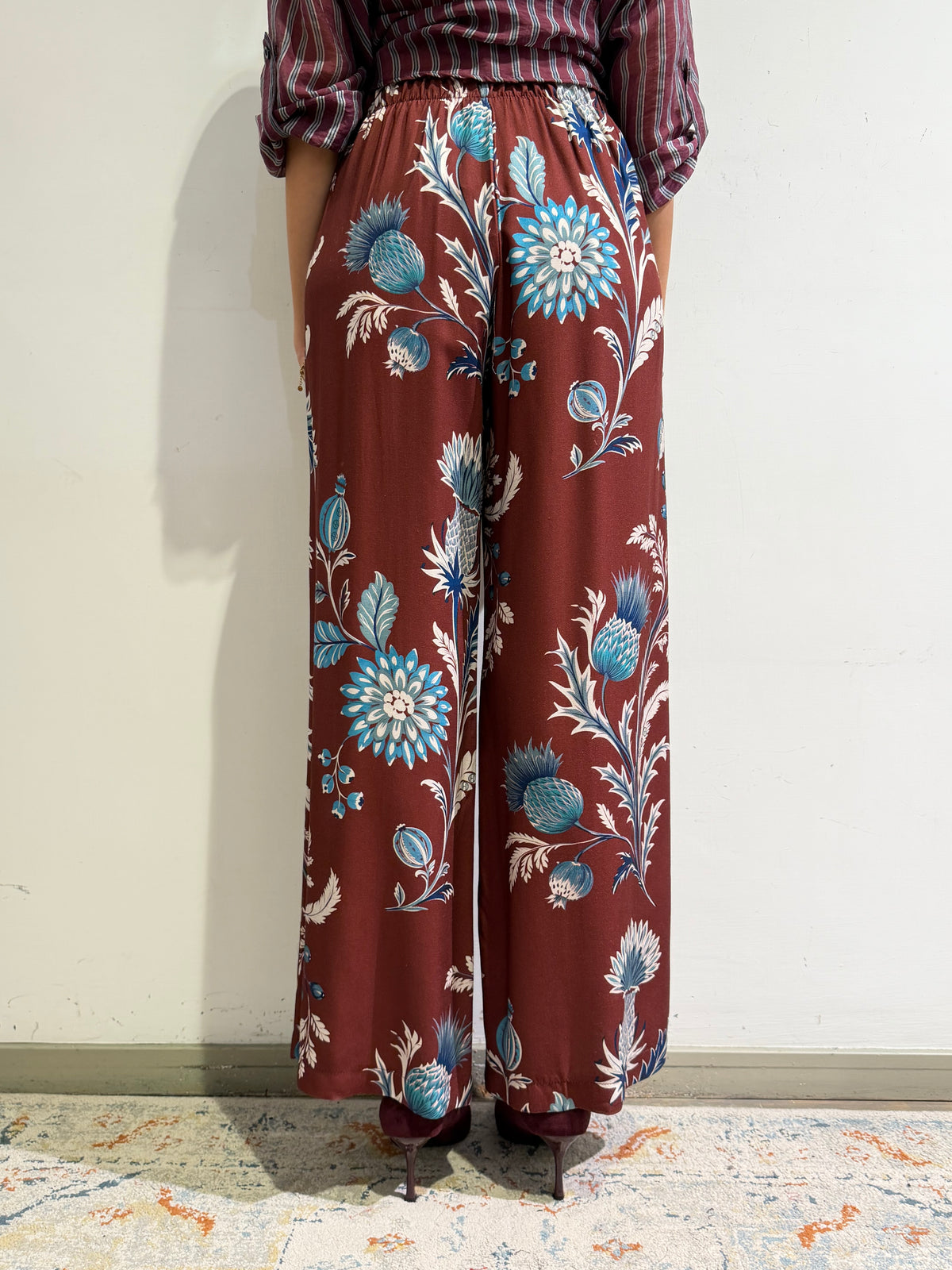 Haveone - Pantalone fantasia floreale bordeaux