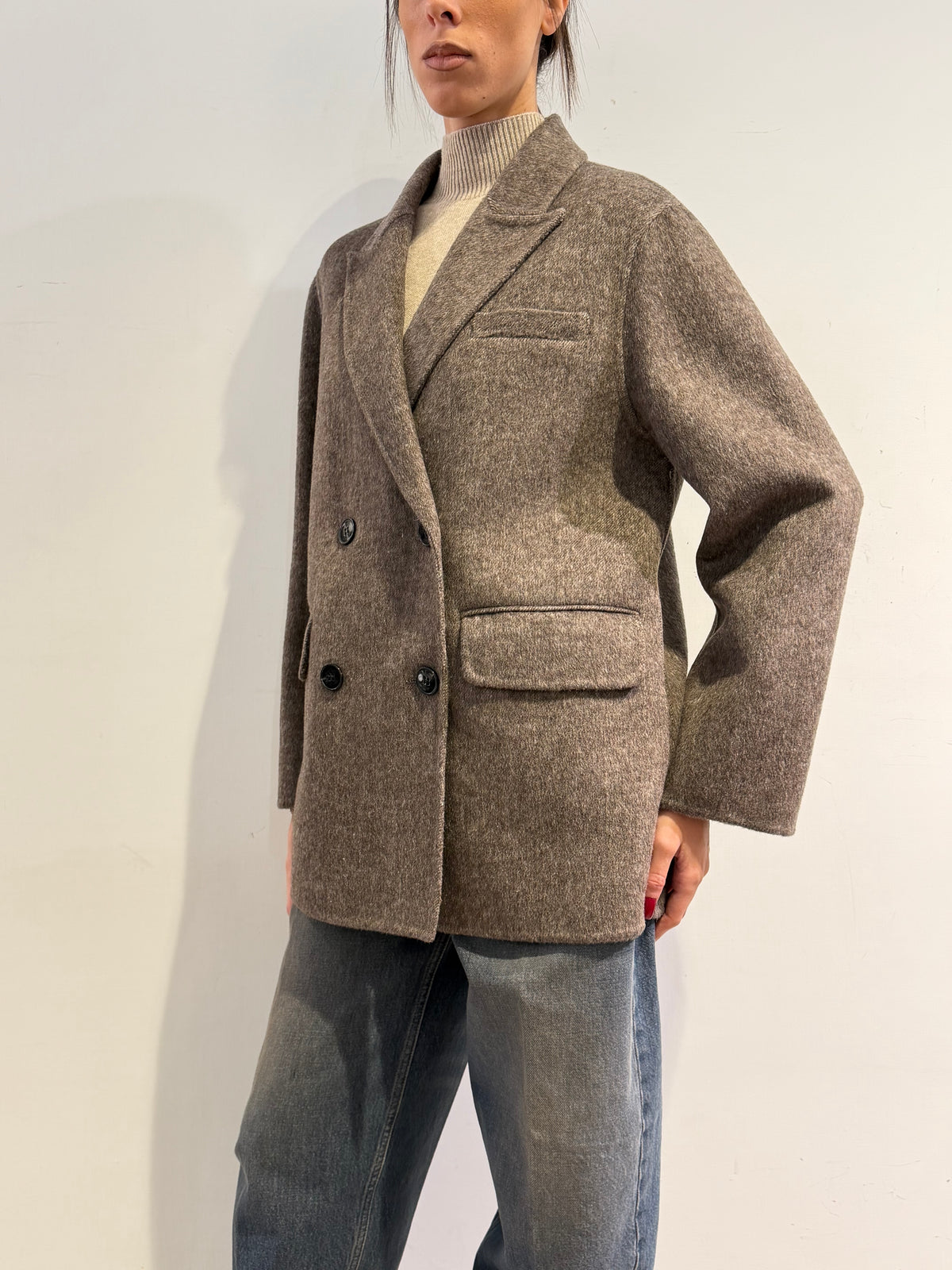 Vicolo - Giacca cappotto doppio petto fango