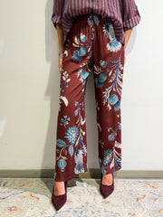 Haveone - Pantalone fantasia floreale bordeaux